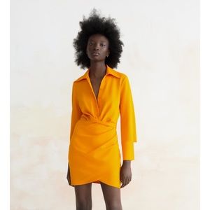 Zara Orange draped shirt dress BNWT Size Small